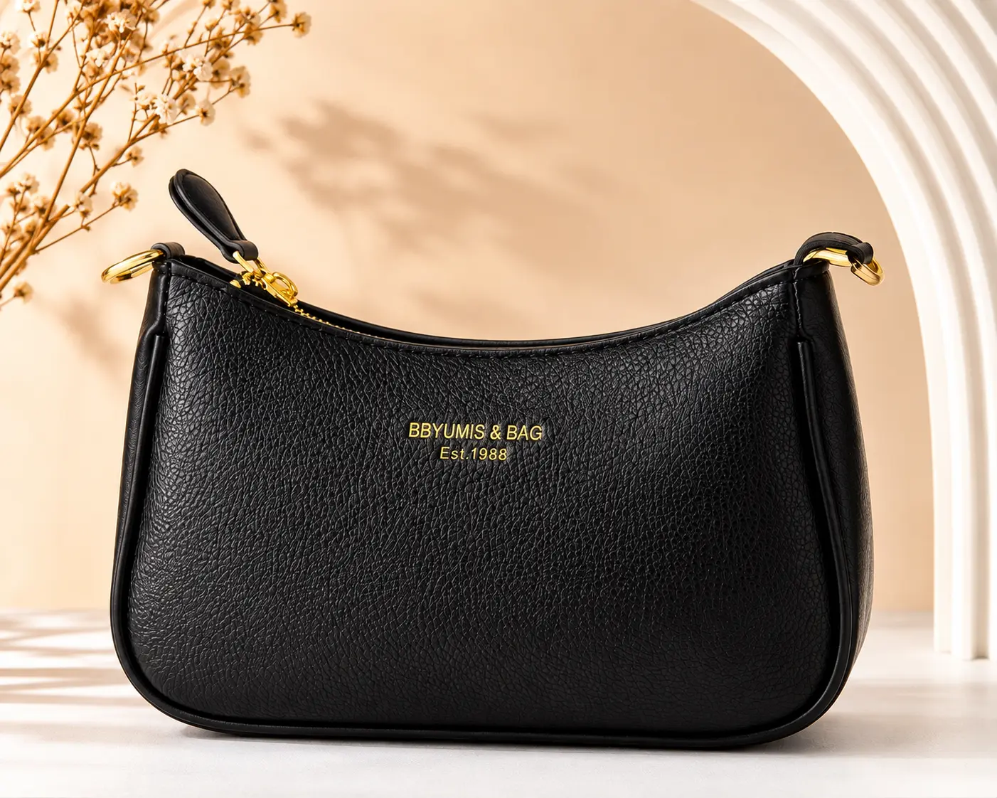 Women's Black Shoulder Bag, Small Hobo Crossbody Purse with Zipper, Adjustable Strap, Lightweight Everyday Handbag