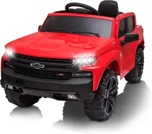GAOMON Licensed Chevrolet Silverado 12V Electric Ride-On Truck w/Parent Remote Control, Bluetooth Speaker, LED Lights, Truck Bed Storage – Battery Powered Car for Boys & Girls Ages 37 Months-Red