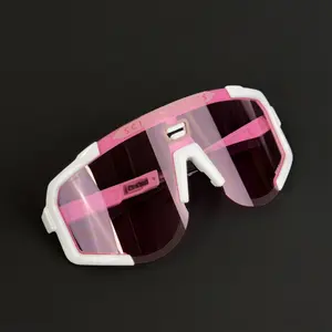 Sports Sunglasses Premium Bundle Set Including Two Spare Lenses Sleek Pink Frame Blue-Purple Mirrored Lens Technology Hard Case and Cleaning Kit for Cyclists Runners and Outdoor Enthusiasts