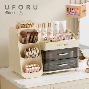 Deluxe Drawers Brush Storage Box, Countertop Vanity Makeup & Cosmetics Organizer