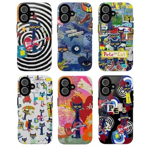 Colorful Retro Cat with Guitar Tough Phone Case, Petee Cat Phonecover – Funky Disco Art Design, Protective Cover