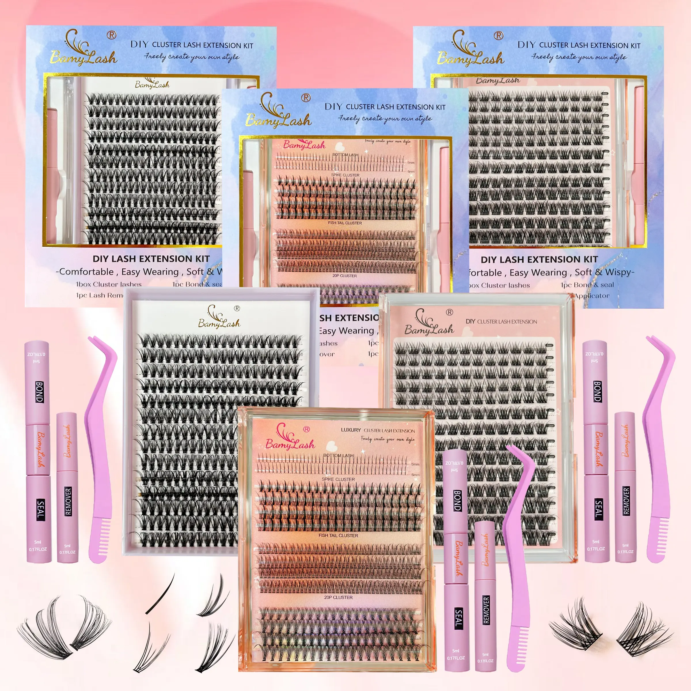 Natural Wispy Look Eyelash Extensions, Volume Fluffy Lashes, Fluffy Eyelash Clusters, 1 Box Reusable Self Grafting D Curl Eyelashes, Eye Makeup Enhancement False Eyelashes, DIY Eyelash Extensions, Cosmetic Eyelash Kit, Eyelashes Set