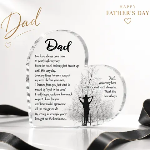 FathersDayGift Acrylic Heart Sign Thankful Quote Blessed Wish Memorial Table Centerpiece Decor From Son Daughter for Celebration Party Decoration Photo