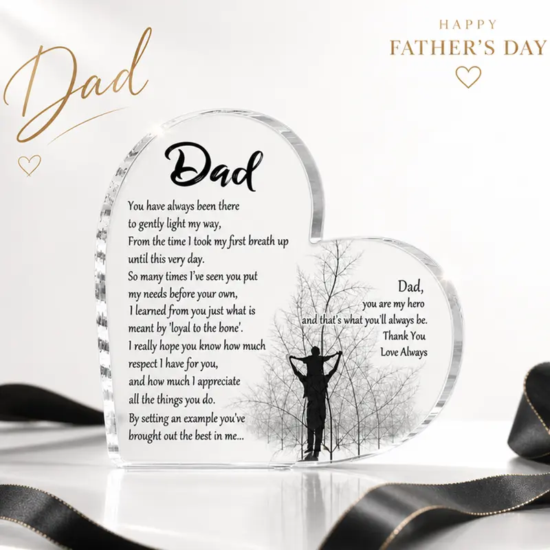 FathersDayGift Acrylic Heart Sign Thankful Quote Blessed Wish Memorial Table Centerpiece Decor From Son Daughter for Celebration Party Decoration Photo
