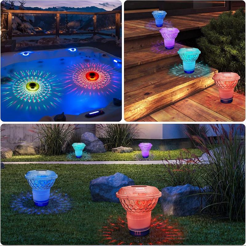 Solar Powered Pool Chlorine Floater with Colorful Lights for Nighttime Ambiance