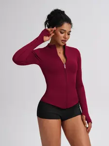 Women's Slim Fit Stand Collar Sport Jacket, Zipper Design, Comfortable Fabric, Ideal for Aerobics, Running, Yoga, Pilates, Daily Wear, Gym Jacket