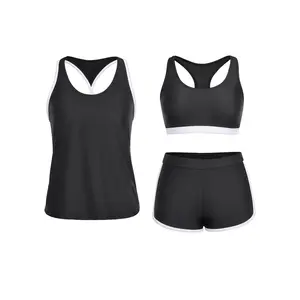 Yonique Three Piece Athletic Tankini Swimsuits for Women with Shorts Swim Tank Tops with Sports Bra and Boyshorts Bathing Suits Plus Size Tankini Swimsuits