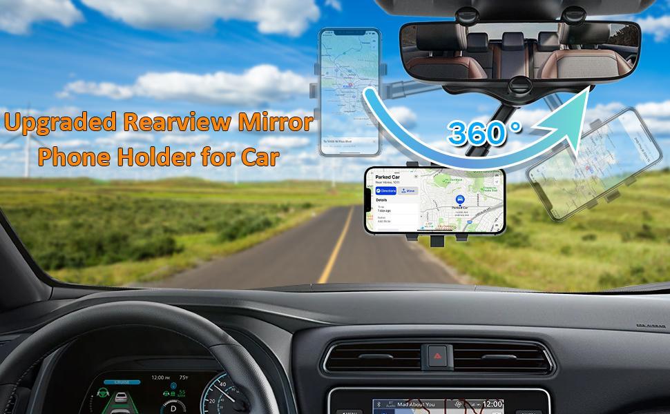 360 Degree Car Phone Holder Rearview Mirror, Multifunctional Navigation Bracket, 360° Rotatable & Retractable Car Phone Holder,car accessories