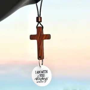Bible Verse Car Rearview Hanging Cross Ornament with You Always Cross Bible Verse Rear View Cross Mirror Decor Rosary Charm Car Accessories Rearview Cross to Hang(White 1PCS)