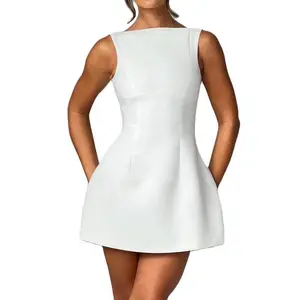 Women's Summer Mini Tank Dress Sleeveless Open Back Solid Color Above Knee Dresses(Raincoats)