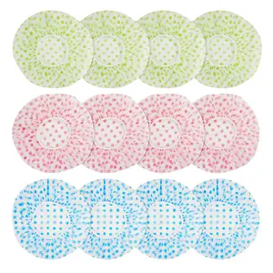 Shower Cap, 12 Pcs Plastic Shower Caps, Shower Caps for Women Reusable Waterproof, Elastic Band Flower Printed Hair Cap for Shower Spa Salon