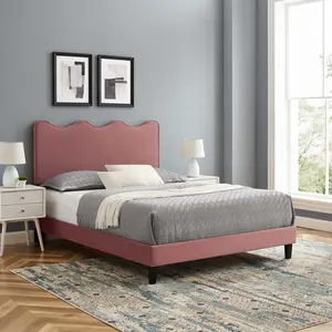 Modway Current Performance Velvet Twin Platform Bed in Dusty Rose