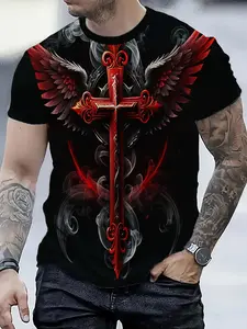 Men's, Menswear 3D Over Print Short Sleeve T-Shirt - Soft Breathable Fabric, Casual Round Neck Crew neck tee Summer Tee with 3D Letter/Graphic Prints, Machine Washable Casual Wear Suitable for Gym, Outdoor & Everyday Use - High-Volume Discount Compatible