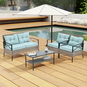 4 Piece Outdoor Patio Furniture Sets,Wicker Furniture with Cushions and Coffee Table,Outdoor Rattan Chair Wicker Sofa Garden Conversation Bistro Sets, for Yard,Pool or Backyard,patio deals set