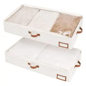 Foldable Mattress Storage Bag with Transparent Window, Bedroom Blanket Clothes Organizer, 4 Handles, 31.5x17.7x5.9 Inches