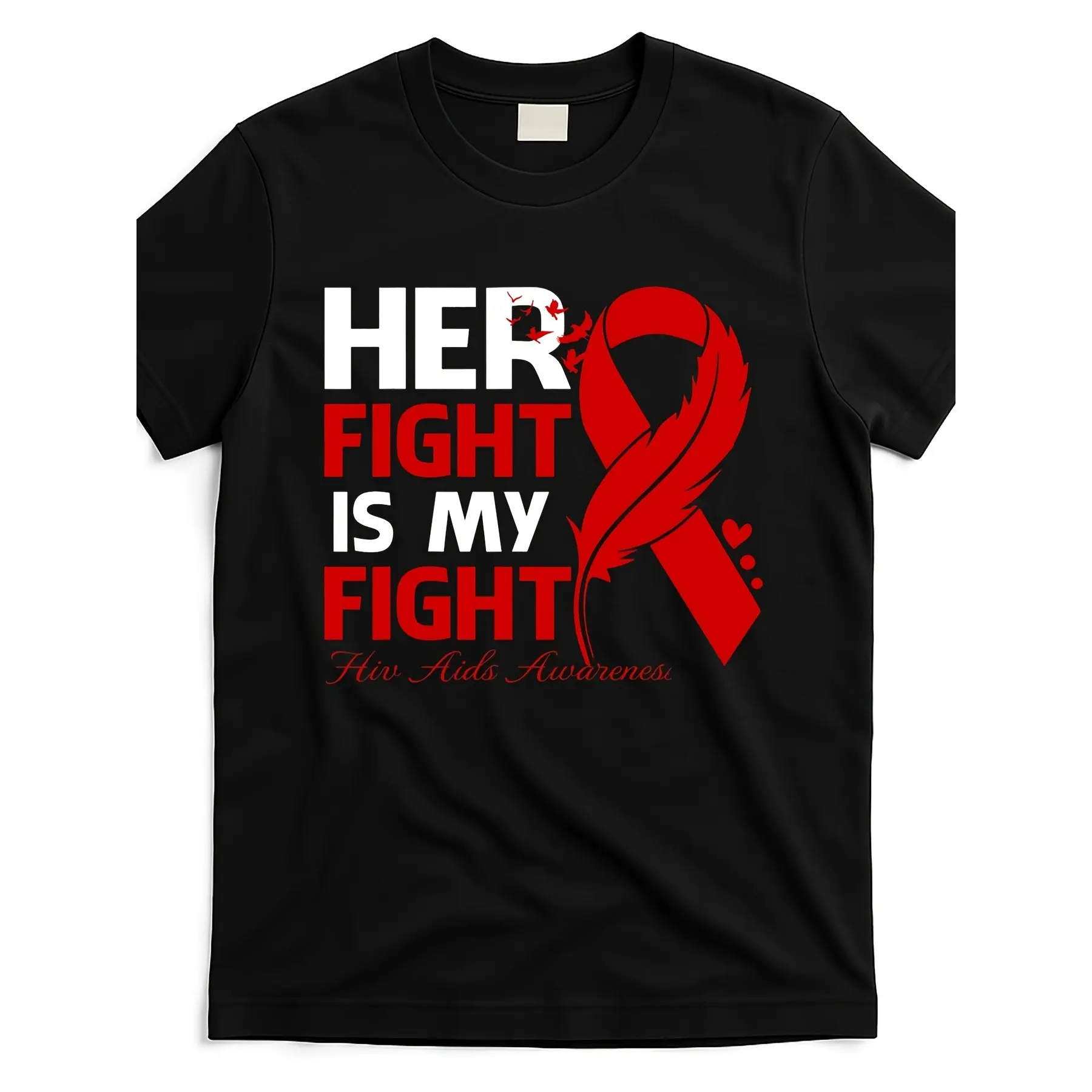 Men's  Women's HIV_AIDS Awareness Feather T-Shirt unisex soft cotton short sleeve t shirt, vintage graphic casual tee for men women teens, perfect birthday holiday gift for camping travel gym daily street  wear