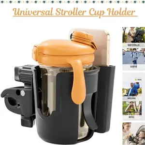 Universal Stroller Cup Holder 2-in-1 Adjustable Bike Drink Holder with Phone Holder, Wheelchair Rollator Scooter Walker Accessories, Black, Mother’s Day Gift, Father’s Day Gift, Birthday Gift