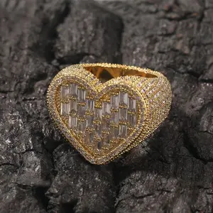 [ICE HUE]18K Gold Vacuum Plated Copper with 5A+ Sri Lanka Zircon Heart Shape Charm Ring Miami Italy Mexico & Micro Inspired for Women & Men Luxury Jewelry,Daily Wear,Casual Fashion,Gift Idea,Chicano,Classic,Hip Hop,Simple,Sporty Style