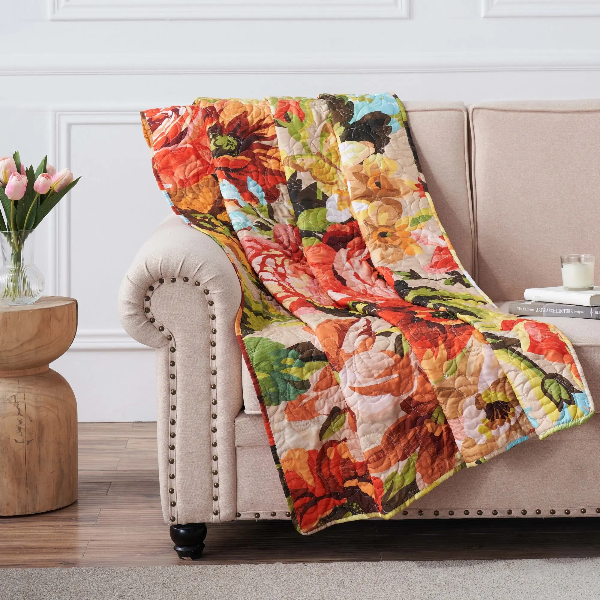 Greenland Home Fashions Senna Throw – 50"x60", Reversible, 100% Brushed Microfiber, Polyester Fill, Cozy Quilt for Sofa or Wall Hanging