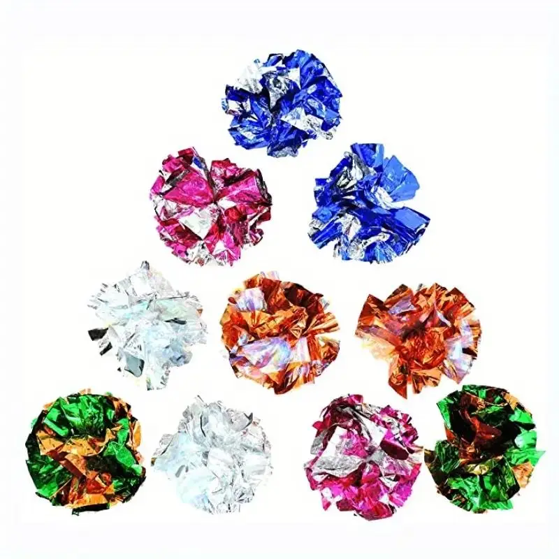 Random Color Polyester Film Cat Crinkle Balls Toys, 10pcs Colorful Cat Balls Lightweight Chew And Chase Cat Polyester Film Crinkle Balls Cat Toys, Chr