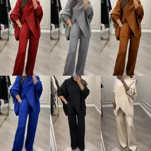 Women 2 Piece Knit Set Long Sleeve Pullover Sweater Top Wide Leg Pant Sweatsuit Outfits