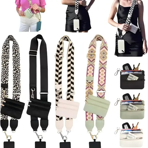 Women's Portable Phone Accessory Clip-and-Go Crossbody Strap - ABS Protective Clip, Black, Detachable Wallet, Adjustable Strap, Compact Pouch Saves Bag Space, Anti-Theft Zippered Pouch, Card Holder, Multi-Carry Modes Electronics Accessory, Ideal Gift