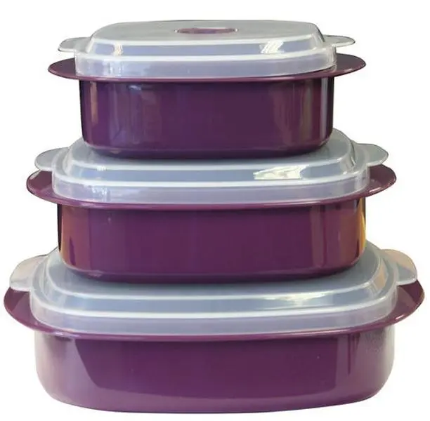 Reston Lloyd 212 MAIN Plum Finish Plastic Microwave-Safe Cookware Set (20502) - BPA-Free Polypropylene Multi-Size 40 oz, 28 oz & 16 oz Storage Containers with Adjustable Vent Food Steamer Lid, Colorful Kitchenware