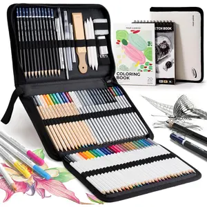 Four Candies 87 Pack Sketching Kit for Artist Gifts, Art Supplies, Drawing Set with Colored Pencils, Sketchbook, Coloring Book, Complete Drawing Tools in Zipper Case for Adult, Teens & Beginner