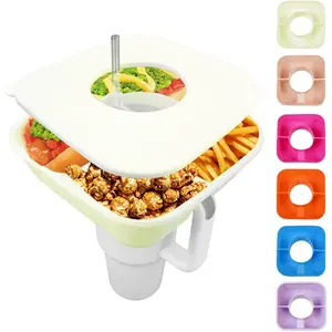 Snack Bowl for Stanley Cup 40 oz Tumbler, Reusable Snack Tray with Lid, Snacks Ring, Silicone Food Holder for Stanley Cup Accessories (Cream)