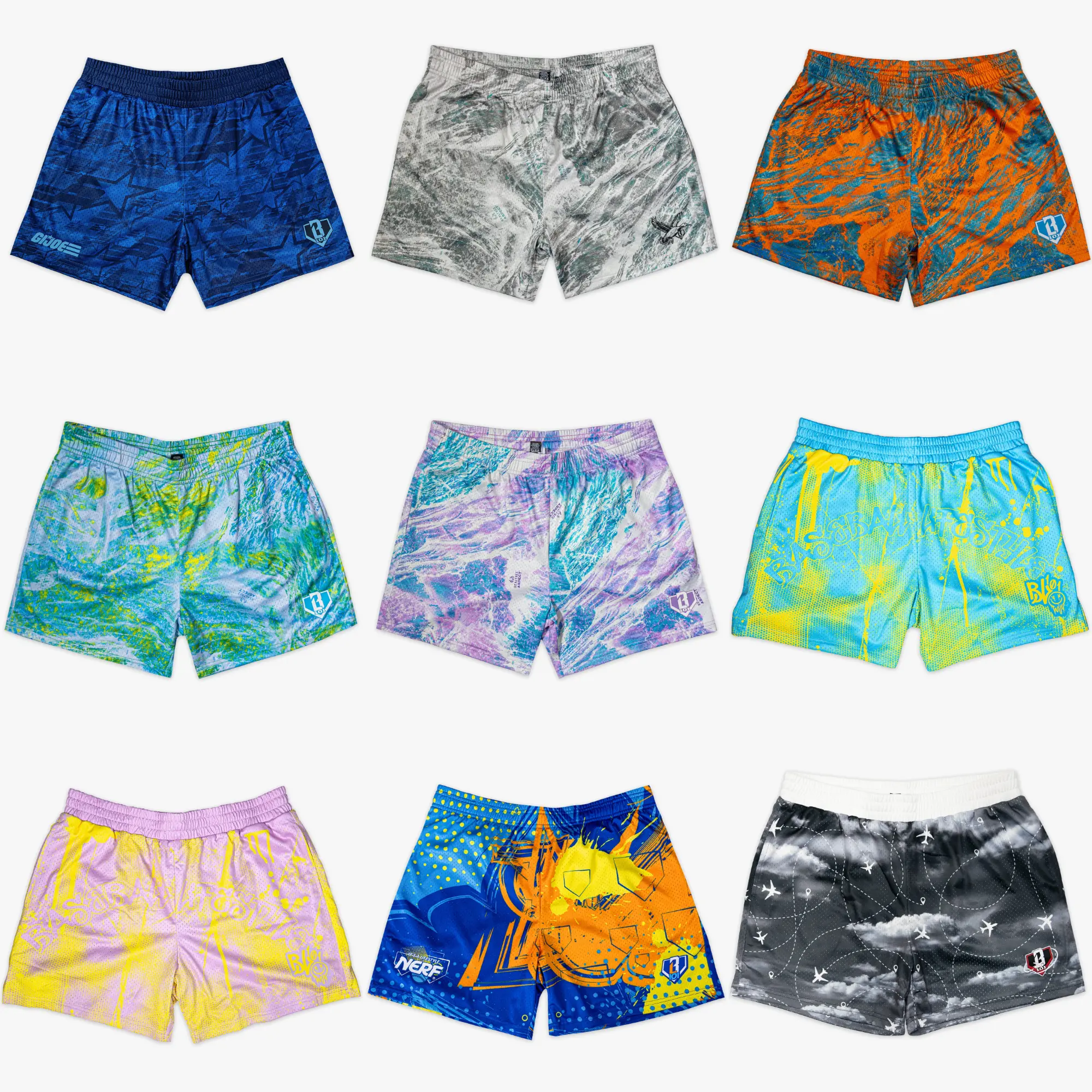 [ Back To School Sale - Baseball Lifestyle 101 Mesh Short ] Abstract & Pop-Culture Graphic Mesh Sports Shorts - Breathable Marble Texture, Paint Splatter, Nerf & G.I. JOE Basketball Shorts with Pockets, Men's Activewear