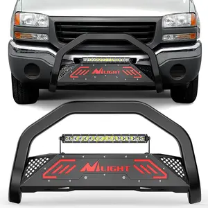 Nilight Bull Bar with Light fits 1999-2006 Chevy Silverado & GMC Sierra (07 Classic)/ 2000-2006 Suburban Tahoe & Yukon & XL / 2002-2006 Avalanche Front Bumper Grille Guard with Skid Plate Licence Hole