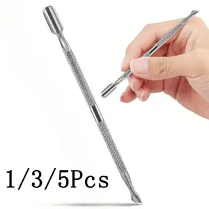 1/3/5 PCS Stainless Steel Nail Cuticle Pusher, Remover & Trimmer, Dual-Ended Nail Cleaner with Hygienic Tips, Manicure & Pedicure Tool for Fingernails & Toenails