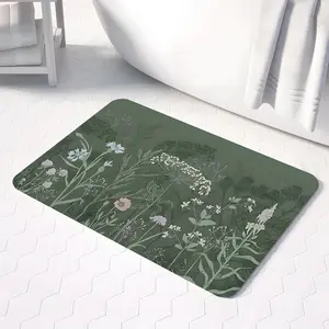 Vintage Botanical Moss Green Wildflower Bathroom Mats, Bathroom Decorative Mat, Bath Rug, Non Slip Mats, Highly Absorbent, Anti-slip Quick-drying Soft Mats, Suitable for Shower, Bathtub, Outdoor, Gifts for Family