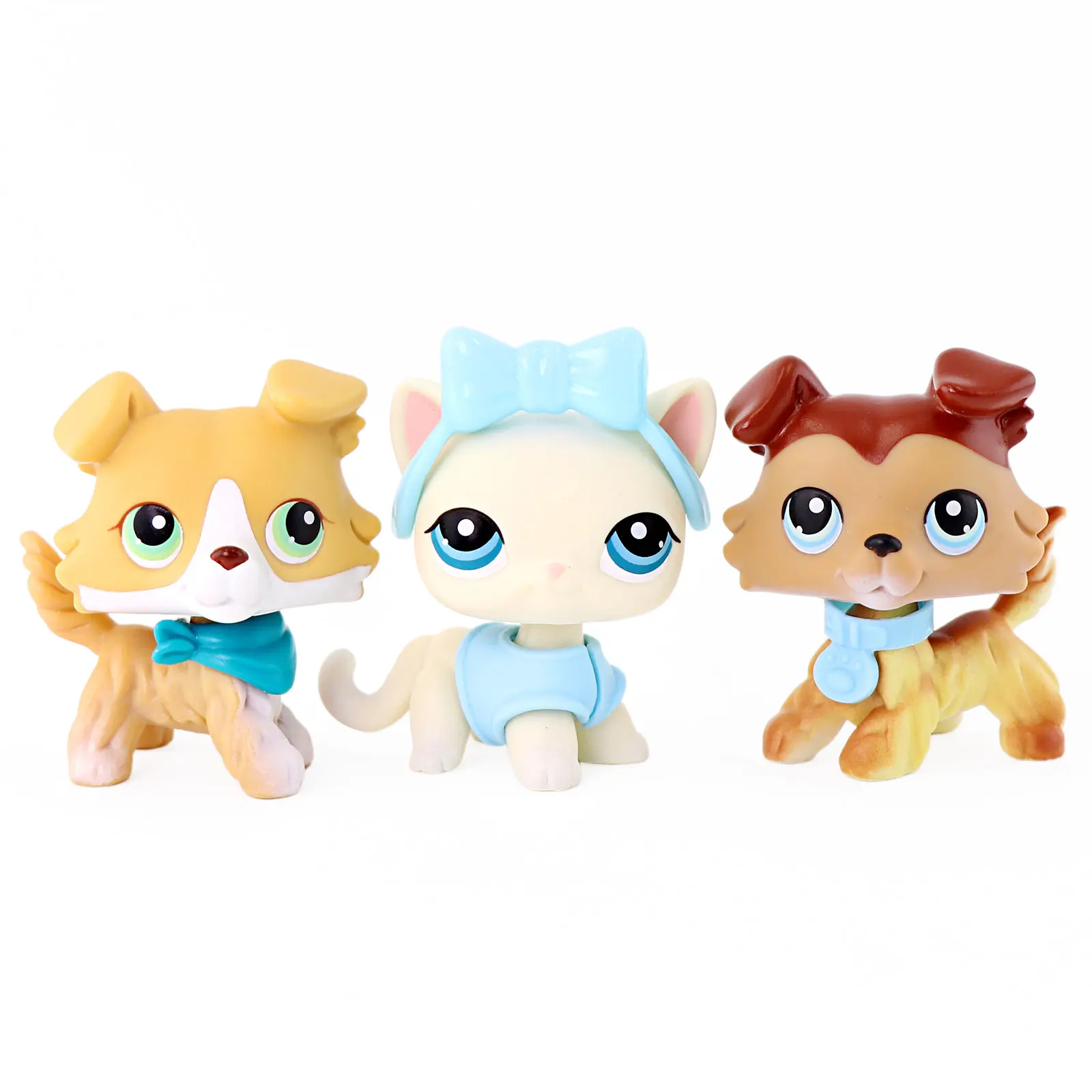 3 Pcs Cute Bobble Head Cat Dog Mini Animal Collectible Figures with Detachable Outfit Accessories, Small Pet Toy Dolls for Kids & Collectors