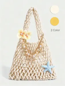 Fashionable Personalized Beach Bag, Colorful Ocean Woven Design, Large Size Women Handbag, Floral Woven Handbag, DIY Beach Bag for Summer Vacation