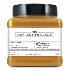 Raw Essentials Turmeric Alleppey – Curcumin 5% – Warm & Earthy Flavor – Perfect for Curries, Stews, Rice & Roasted Vegetables – Non-GMO, Gluten Free, Vegan, Paleo – 8oz Bottle
