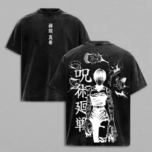 Maki Zenin Tee Washed – Jujutsu Kaisen Vintage Washed & Acid Wash Heavy Cotton Anime Manga T-Shirt Dark Aesthetic Double Printed Retro Unisex Streetwear Graphic Top, Heavenly Restriction Edition Funny Streetwear Graphic Tee Soft Cotton Shirt