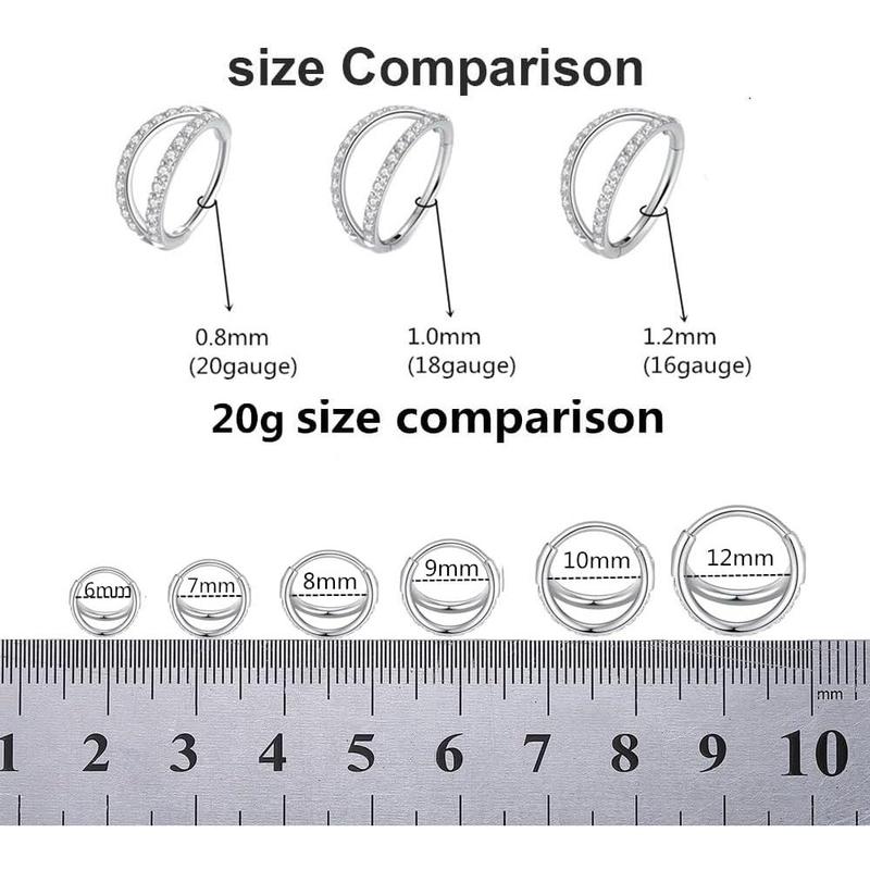 Double Open Stack CZ Nose Ring Hoop 316L Surgical Steel Helix Rook Conch Cartilage Daith Tragus Earrings Hinged Segment Nostril Piercing Septum Clicker 20G 18G 16G Lip Ring