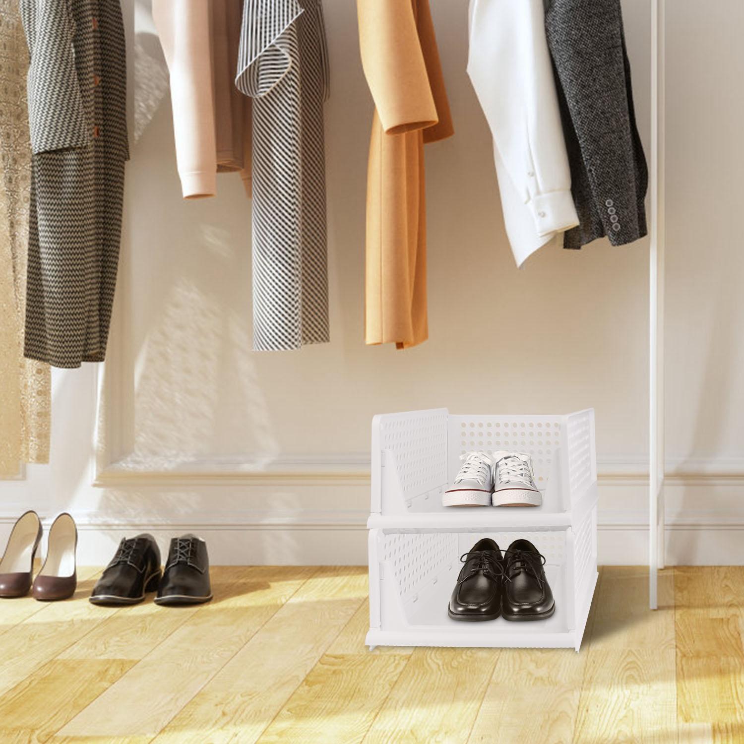 4 Packs Plastic Storage Box Closet Organizer Foldable Storage Bin Stackable Drawer with Slide Rail Push-Pull Storage Basket for Living Room Bedroom Wardrobe White 4 Packs Plastic Storage Box Closet Organizer Foldable Storage Bin Stackable Drawer with Slide Rail Push-Pull Storage Basket for Living Room Bedroom Wardrobe White