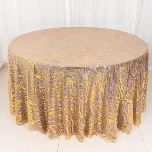 Mesh Round Tablecloth 120" Rose Gold/Gold - Wave Embroidered Sequin Table Cover