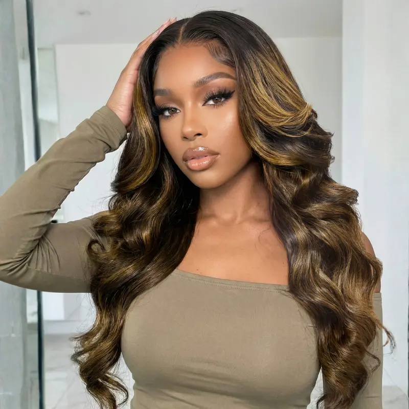 UNice Women's 100% Human Hair Glueless Balayage Highlight Body Wave Lace Front Wig - 7x5 HD Pre-cut Lace, Heat Resistant, Beginner-Friendly, Ready-to-Go, Summerwins, Sohochic, Lace Front Wigs