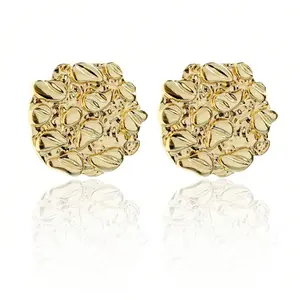 Gold Nugget Earrings For Men - Nugget Earring 18k Gold Plated -925 Sterling Silver Stud Earrings Gold Plated Earring Studs Cookie Earring{Inchsize_nameinch:Inch0.75*0.75ininch,Inchcolor_nameinch:Inch18Kgoldplatedinch}