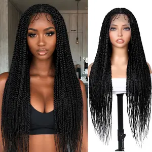 Box Braided Wig for Black Women Square Knotless Full Double Lace Glueless Braid Wigs with Baby Hair for African American Women 36 Inches