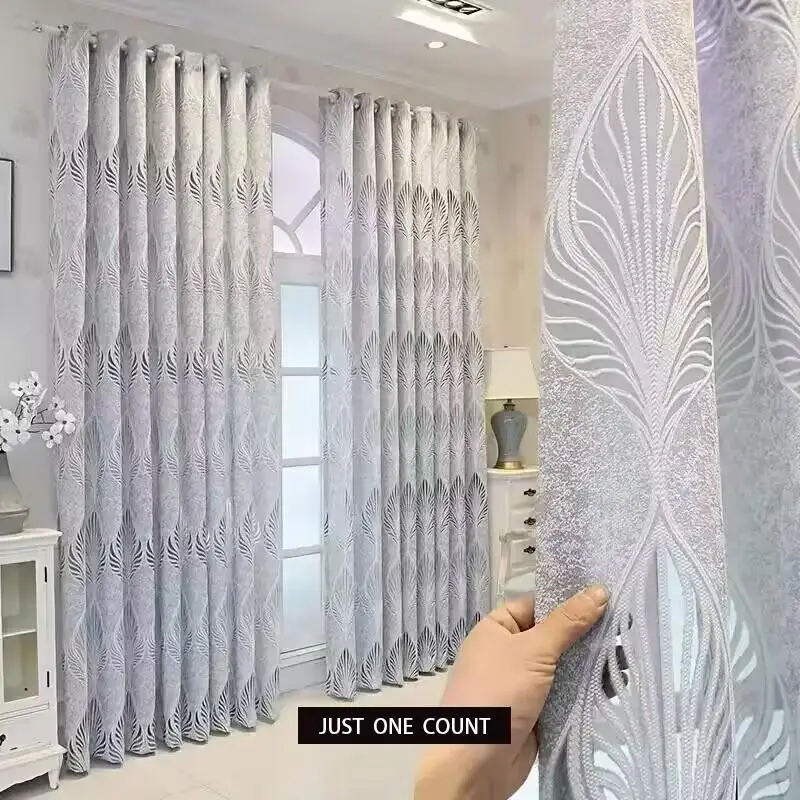 Vintage Leaf Pattern Hollow out Design Curtain, 1 Count Semi Blackout Decorative Curtain, Household Decoration Window Curtain for Living Room Bedroom