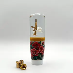 Baby Angel Holding Gold AK47 Tattoo Roses Shift Knob for Manual Cars - Nice Knob Bro Warrior JDM Cupid AK-47 Weighted Shift Knob with Vibrant Roses & Golden AK-47 Design