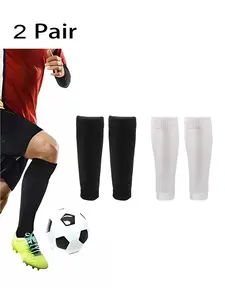 2 Pairs Men Women Elastic Compression Soccer Socks Football Sock Sleeves Solid Color Anti-Friction Shin Guard Sock Sleeves Sports Breathable Calf Sock Sleeves Football Accessories