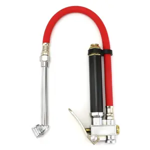 Tire Inflator with Pressure Gauge, Heavy Duty Dual Head Tire Inflator Gauge with Rubber Hose 120 PSI Air Chuck Compressor Accessories Compatible with 1/4" Air Compressor Output.
