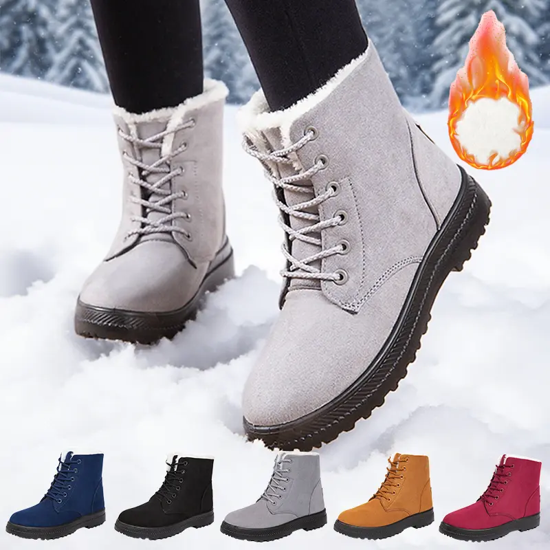 Winter Snow Boots Warm Women's Shoes Short Boots Flat Women's Wool Shoes with Fleece Lining and Robust Sole Design