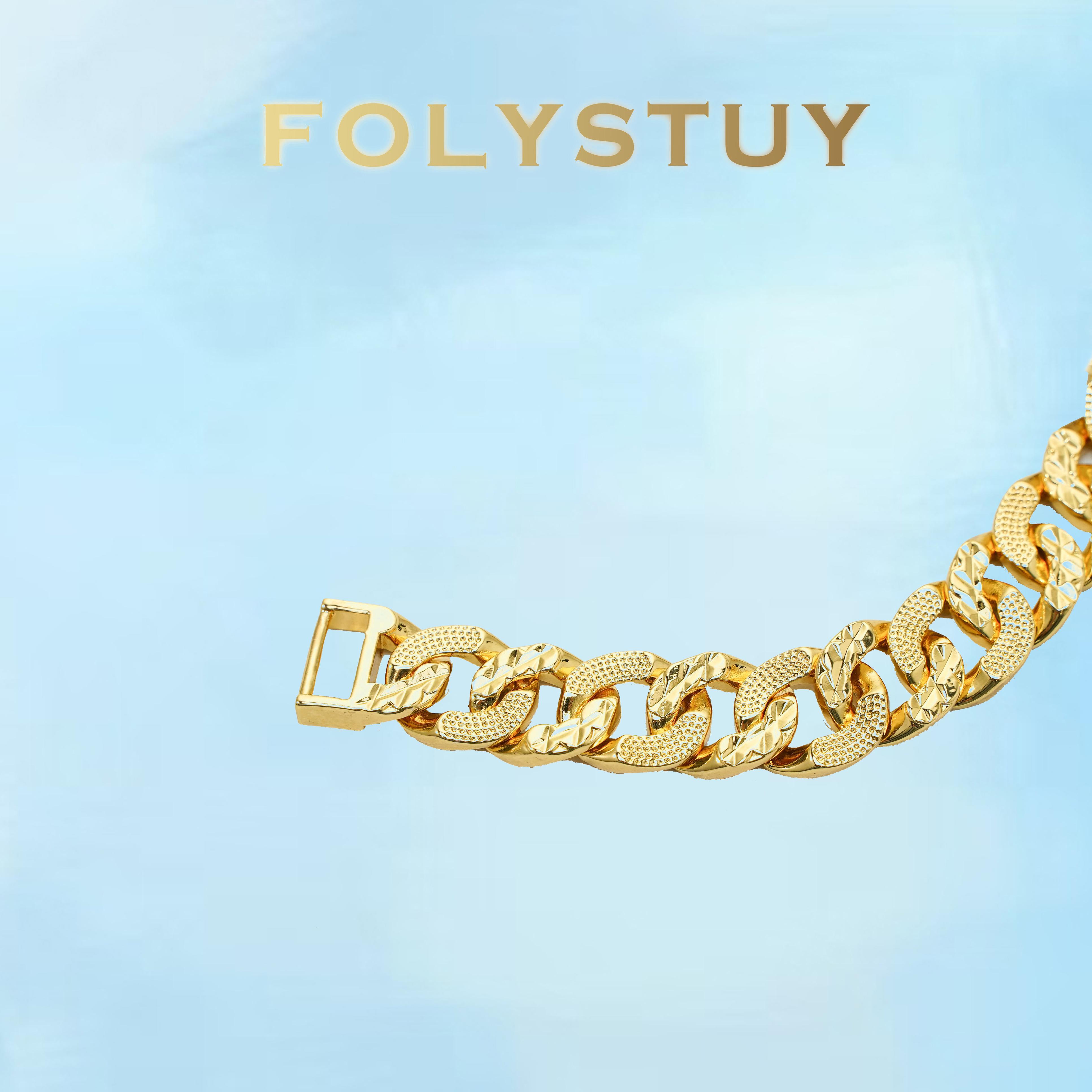 [FOLYSTUY (W167)]Mens Textured Cuban Link Chain Bracelet, 0.53" Width 7.8" Length, Sturdy Statement Wrist Bangle for Street Style & Daily Wear