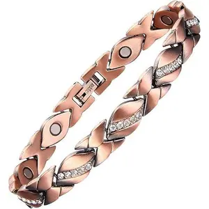 99.99% Pure Copper Magnetic Bracelet for Women with Cubic Zirconia, Adjustable Copper Jewelry with 3500 Gauss Magnets, Elegant Gift Box